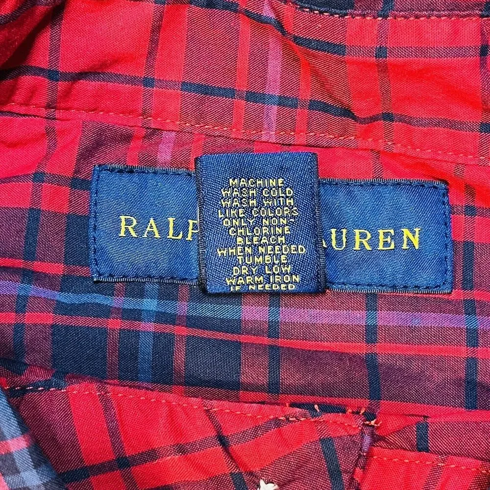 Ralph Lauren Red Blue Plaid Long Sleeve Shirt Small Navy Pony Button Up XL 18 20